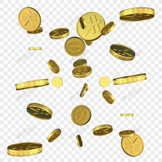 漂浮元素金币人民币美元金钱黄色金属图片