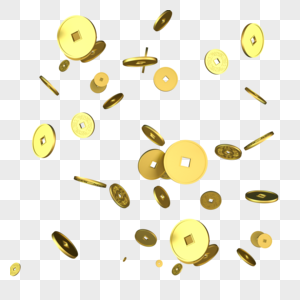 漂浮元素金币铜钱老钱方孔金钱黄色金属图片