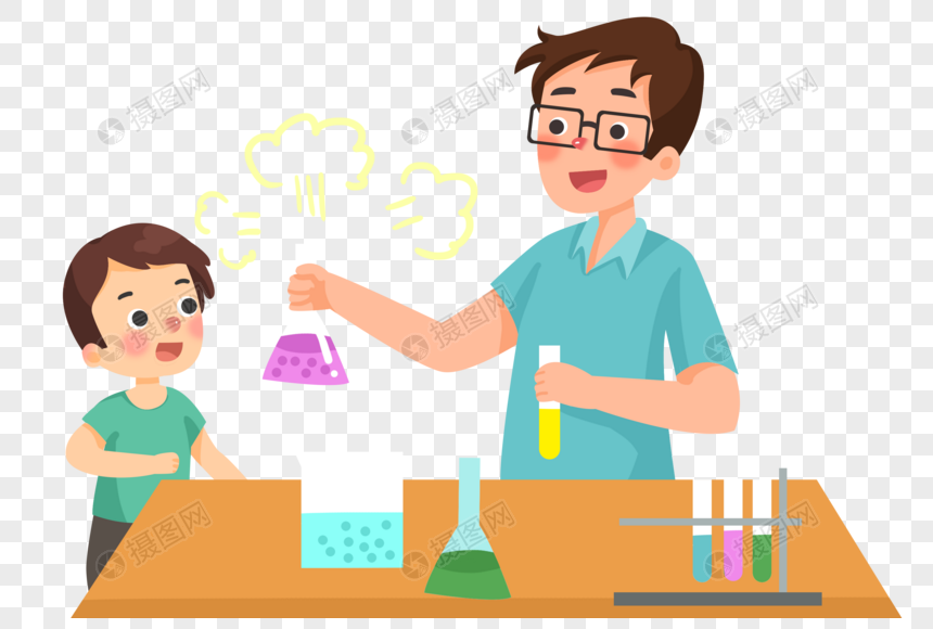 手绘和学生做实验的化学男老师图片