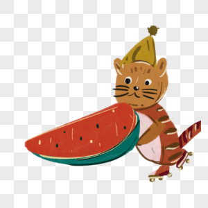 吃西瓜的猫咪图片