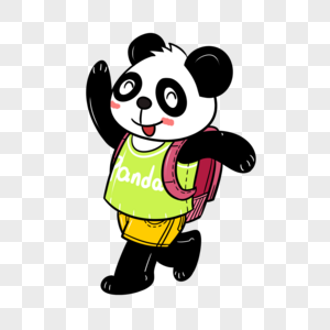 开学季小熊猫高兴去上学图片