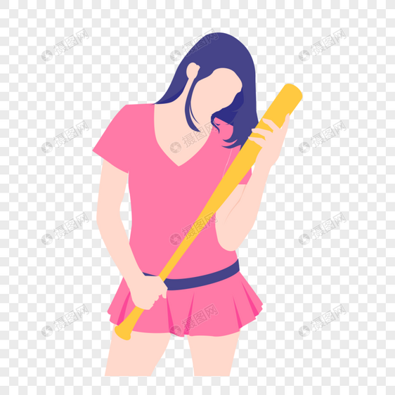 女生打棒球图标免抠矢量插画素材图片