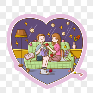 坐在沙发上吃苹果的情侣图片