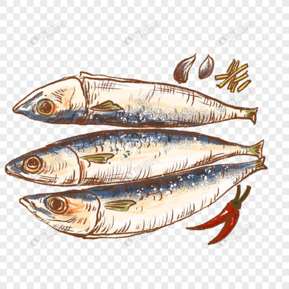 鱼海鲜鱼肉蒸鱼新鲜食材烹饪手绘插画图片