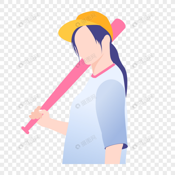 女孩玩棒球图标免抠矢量插画素材图片