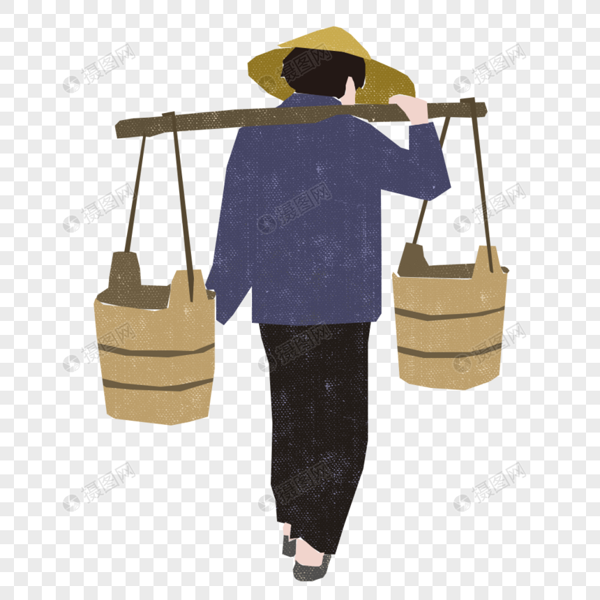 挑着水桶的劳动者