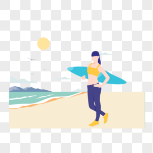 女人玩海上滑板图标免抠矢量插画素材图片