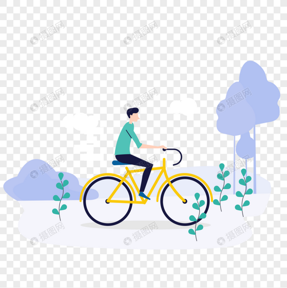 男生骑自行车图标免抠矢量插画素材图片
