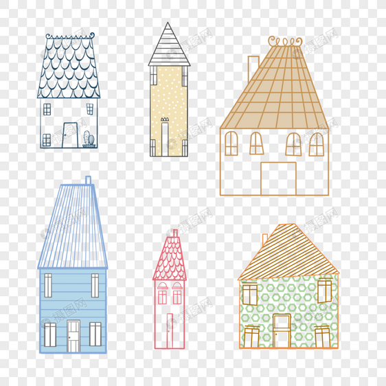 手绘童趣简约小房子元素图片