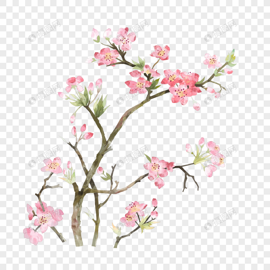 水墨桃花元素素材下载 正版素材 摄图网