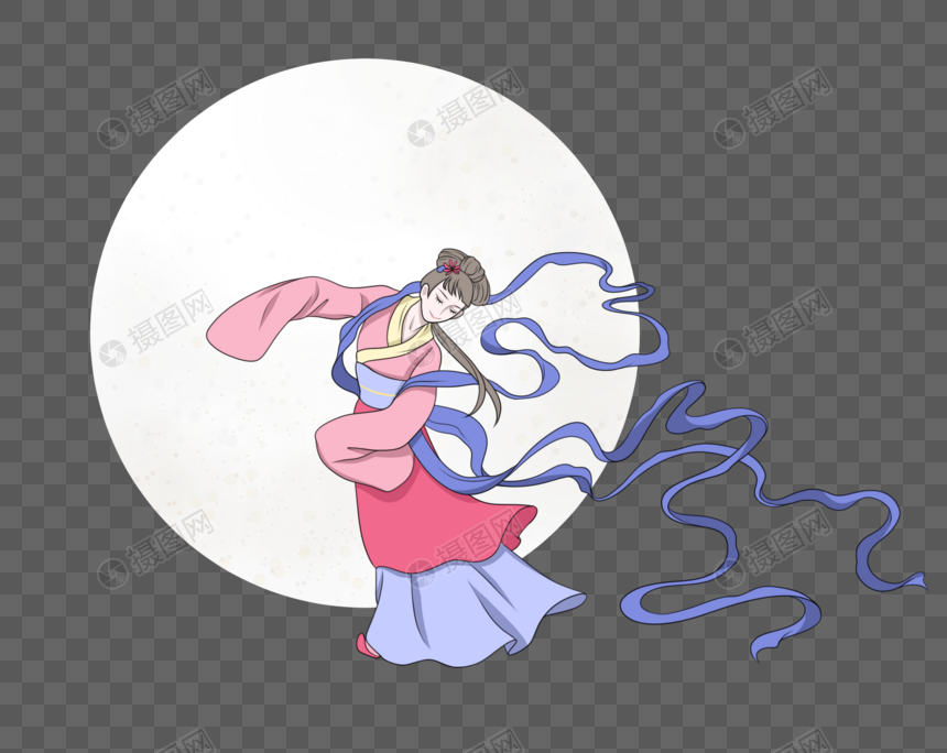 粉蓝色嫦娥奔月银色圆月跳舞