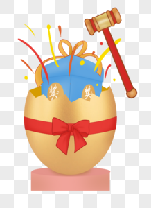 手绘蝴蝶结砸金蛋素材
