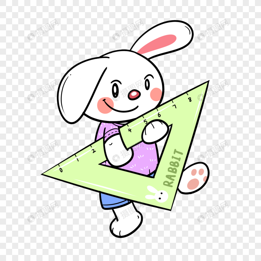 开学季小兔子和三角尺图片