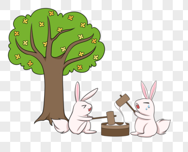 桂花树下月兔打年糕高清图片