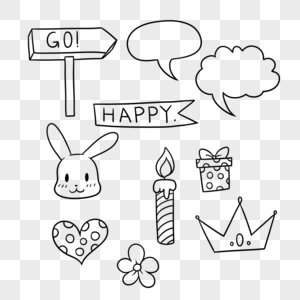 兔子对话框生日快乐蜡烛礼物皇冠爱心花朵指示标图片