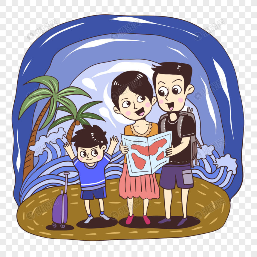 国庆旅游的一家人图片