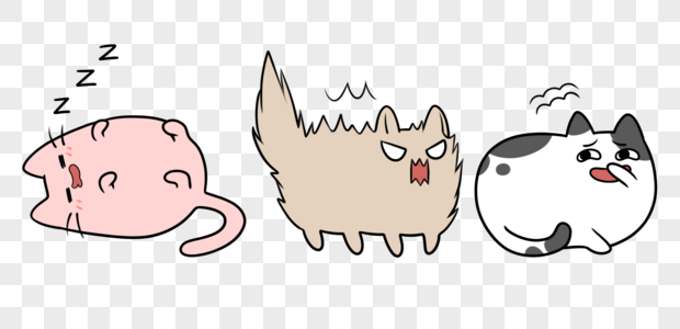 超可爱胖嘟嘟猫咪猫猫睡觉炸毛奸笑三件套素材