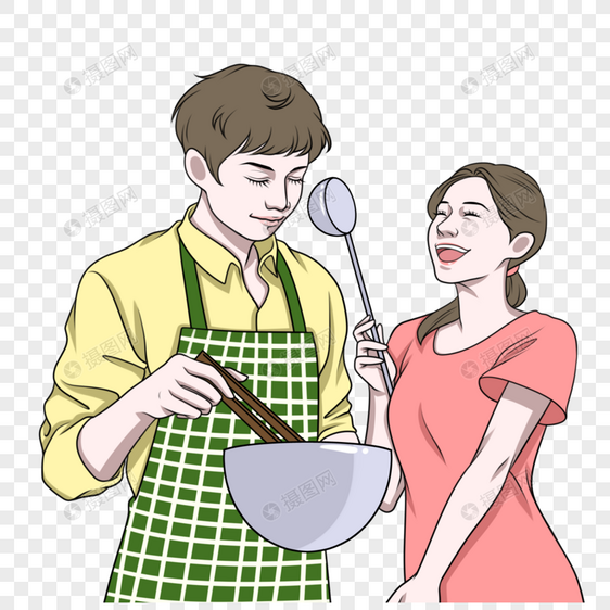 微笑做饭的小夫妻图片