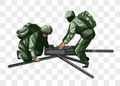 两位战士摆放机枪的士兵高清图片