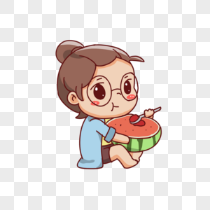 大暑吃西瓜吃西瓜的女孩素材