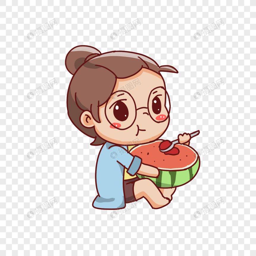 吃西瓜的女孩图片