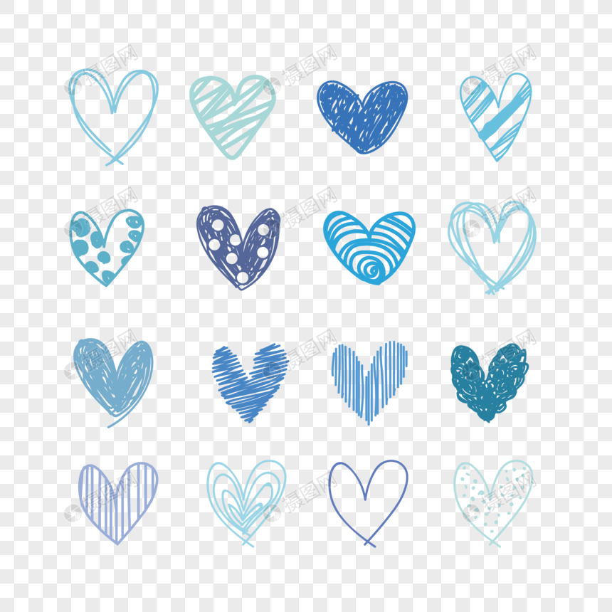 蓝色爱心手绘组合图片
