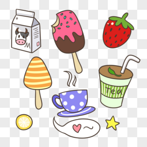牛奶冰淇淋冰棍抹茶咖啡草莓柠檬高清图片