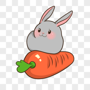 站胡萝卜上的灰色小兔子高清图片