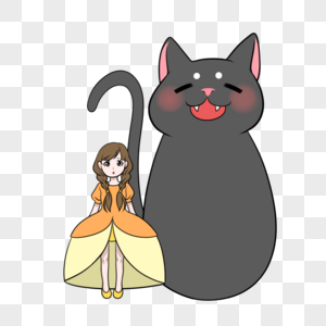 童话中的小女孩小公主与巨型大黑猫萌物卖萌插图图片