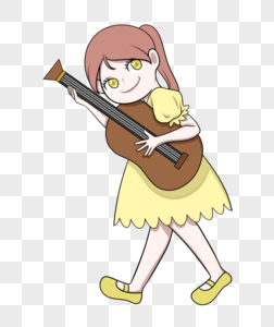 抱小提琴爱音乐的黄裙小女孩图片