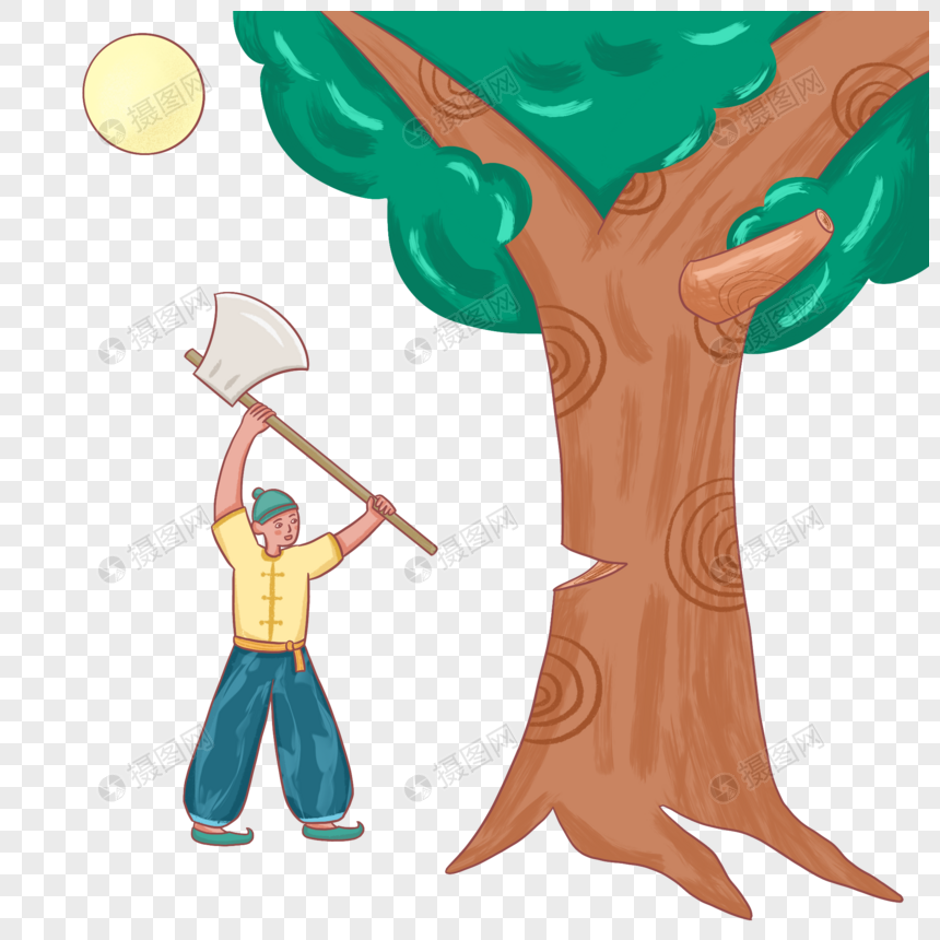 手绘吴刚砍树人物形象