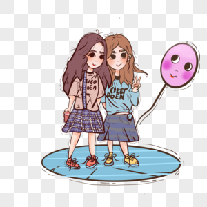 夏天两个小女孩玩气球图片
