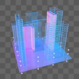 现代楼空间城市建筑抽象几何科技光点线蓝色粒子图片