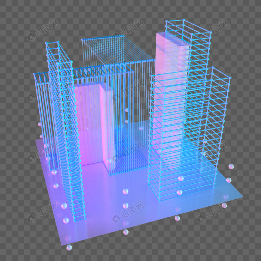 现代楼空间城市建筑抽象几何科技光点线蓝色粒子