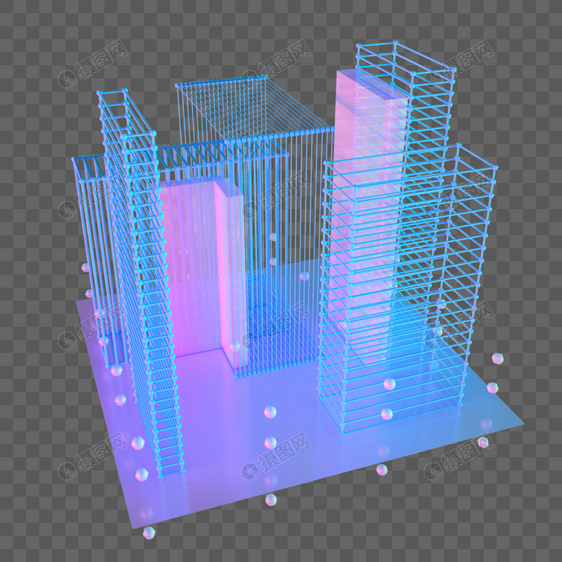 现代楼空间城市建筑抽象几何科技光点线蓝色粒子图片