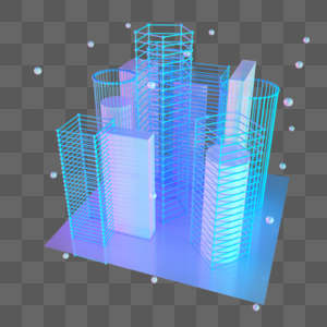现代楼空间城市建筑抽象几何科技光点线蓝色粒子图片