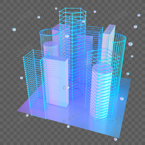 现代楼空间城市建筑抽象几何科技光点线蓝色粒子图片
