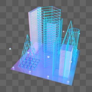 楼空间城市建筑抽象菱形锥形科技光点线蓝色粒子图片
