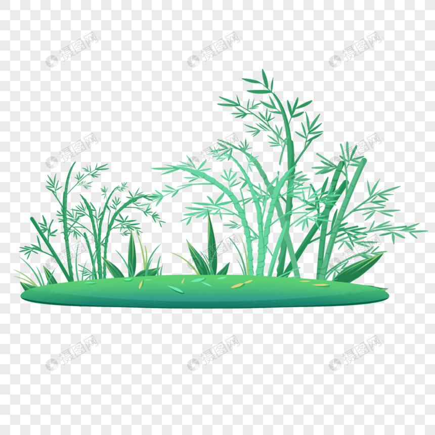 手绘卡通绿色可爱草地竹子生态环保竹林