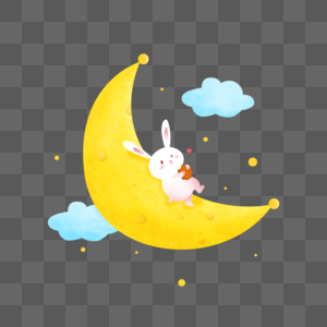 小兔子坐在月亮上吃月饼图片