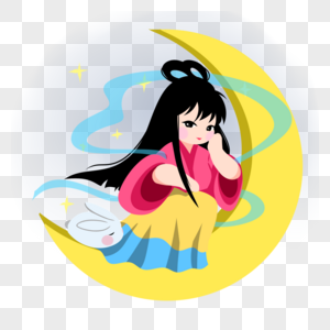 坐在月亮上的嫦娥素材