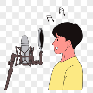 唱歌的男孩录音棚录音高清图片