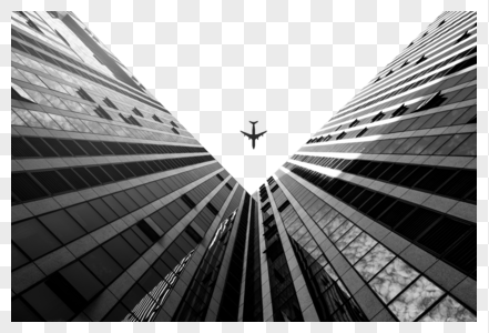 黑白商业飞机与建筑图片