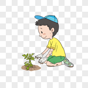 栽种植物的男孩儿图片