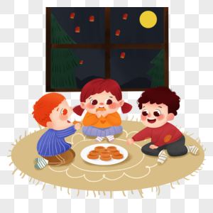 小孩子吃月饼图片