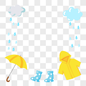 手绘下雨天雨伞雨衣装饰边框图片