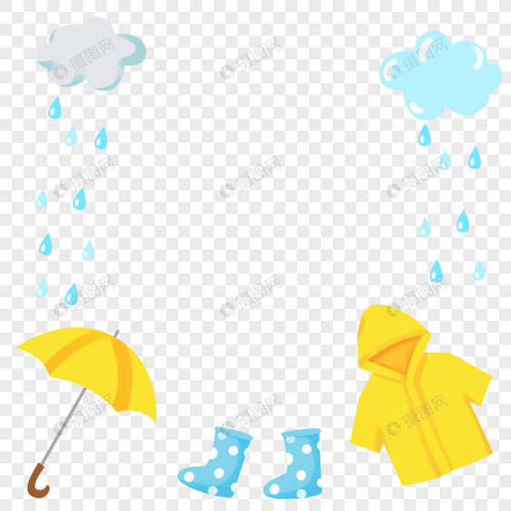 手绘下雨天雨伞雨衣装饰边框图片