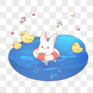 夏季游泳的小兔兔图片