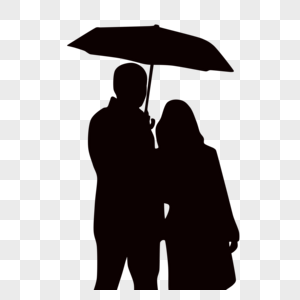 打伞的情侣剪影图片