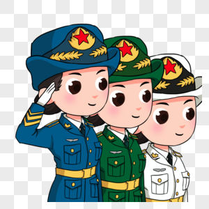 仪仗队迷彩服卡通女军人敬礼素材